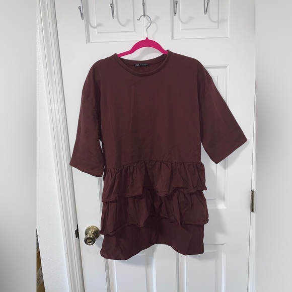 ZARA Oversize Dress with Ruffles and Sleeves Size Small - Picture 1 of 5